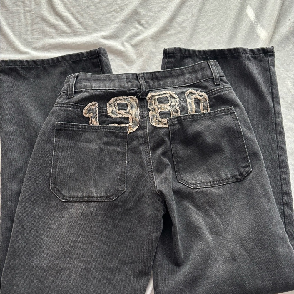 Vintage Style Black Jeans with 1980 Embroidery